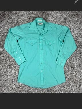 Vintage Sheplers Turquoise Western Shirt -Pearl Snap Buttons